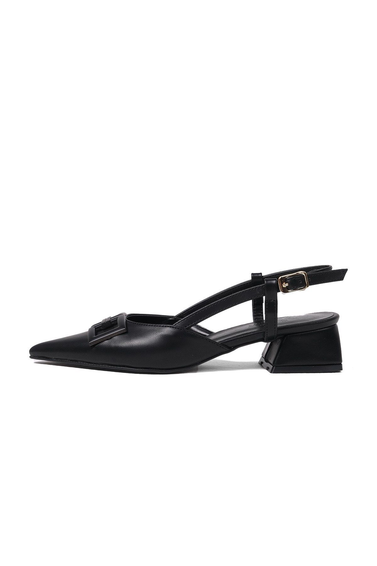 Mio Gusto-Buty damskie na krótkim obcasie Alyssa w kolorze czarnym, z odkrytymi plecami i boczną klamrą 7