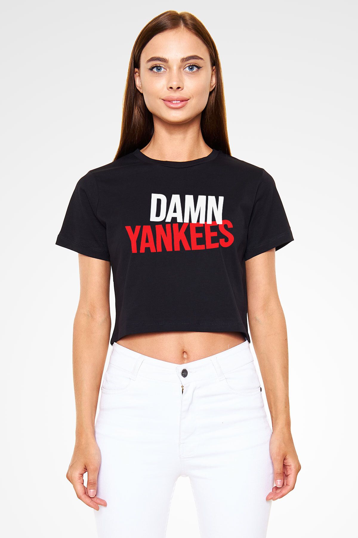 tf tişörtfabrikası-Damn Yankees Black Crop Top T-Shirt 3
