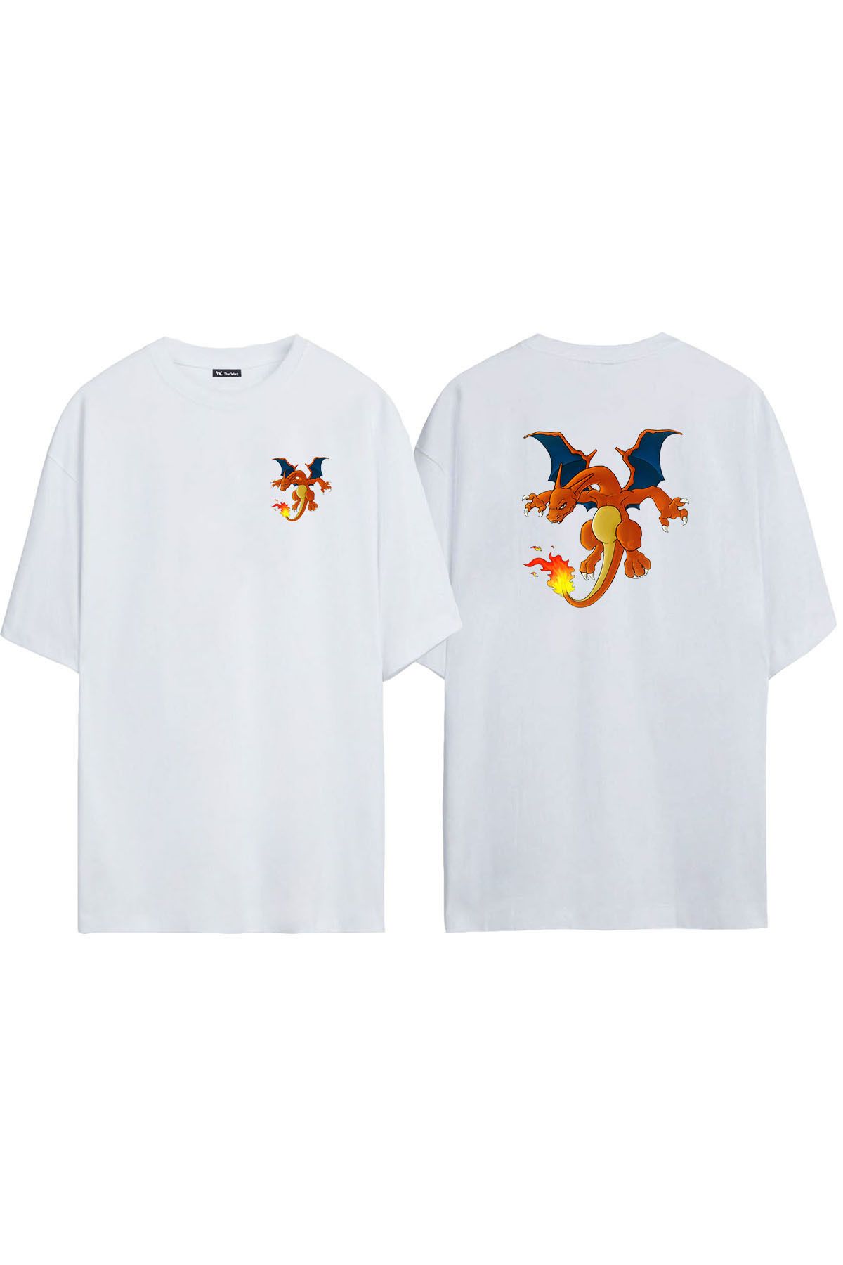 THEWERT Unisex Pokemon Charizard Illustration Front Back Printed White Oversize T shirt Trendyol