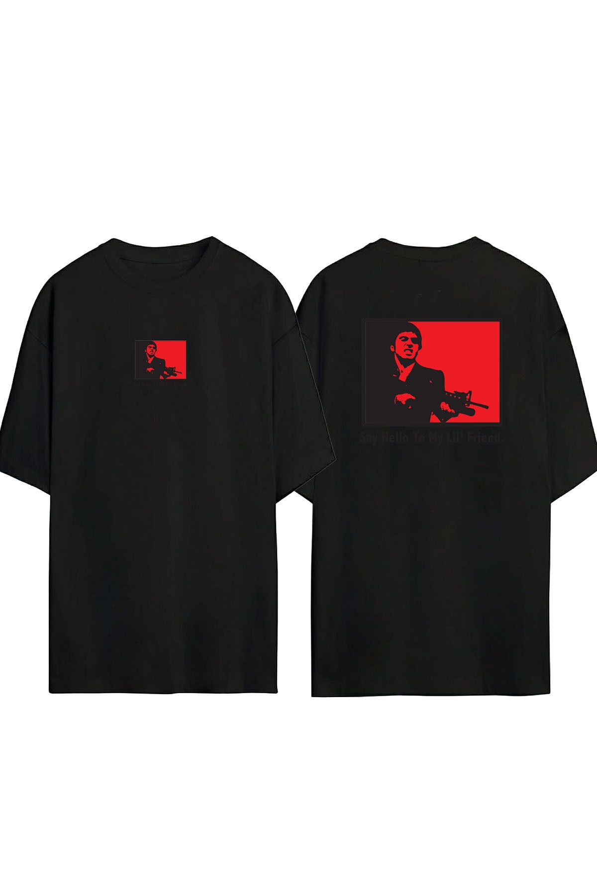 THEWERT Unisex Al Pacino Scarface Tony Montana Hello Front Back Printed Black Oversize T shirt Trendyol
