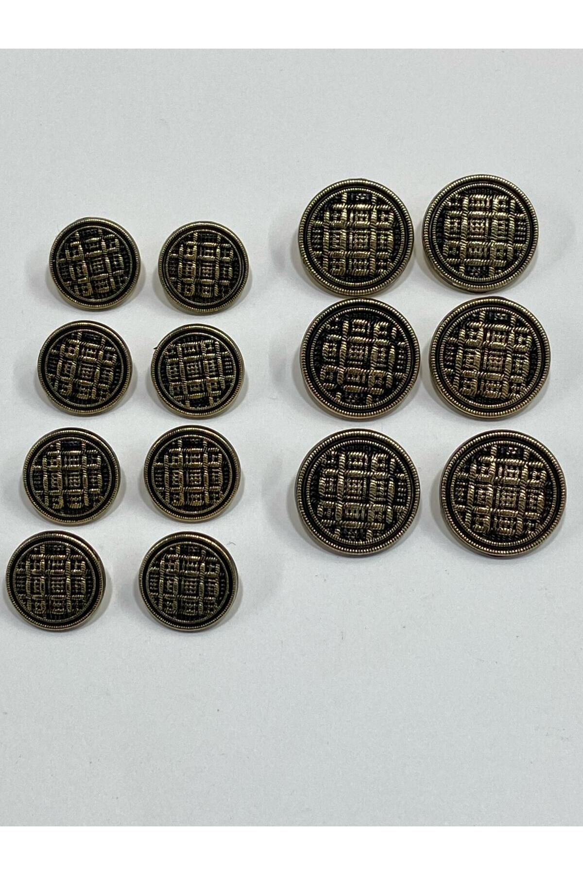Blazer Jacket Button Set Wicker Model Gold Black Threaded