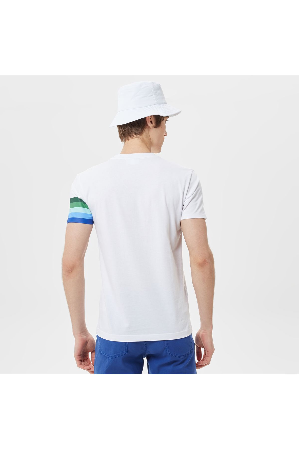 Lacoste یقه دوچرخه باریک مردانه تی شرت سفید چاپ شده