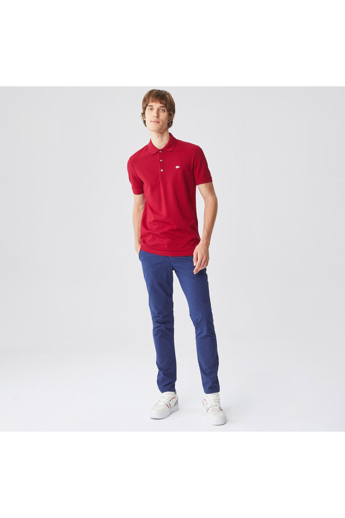 تی شرت یقه پولو قرمز مردانه چوگان باریک اورجینال Lacoste
