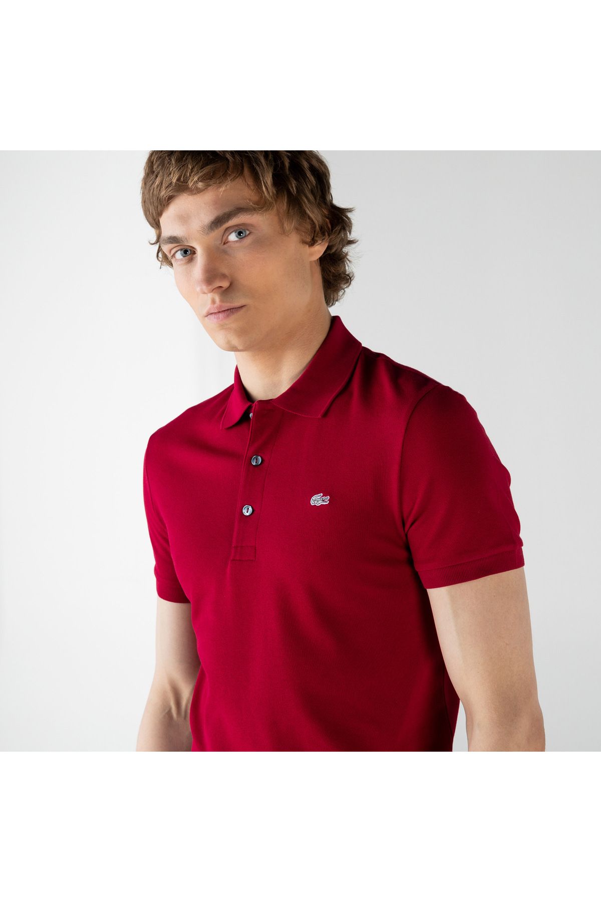 تی شرت یقه پولو قرمز مردانه چوگان باریک اورجینال Lacoste