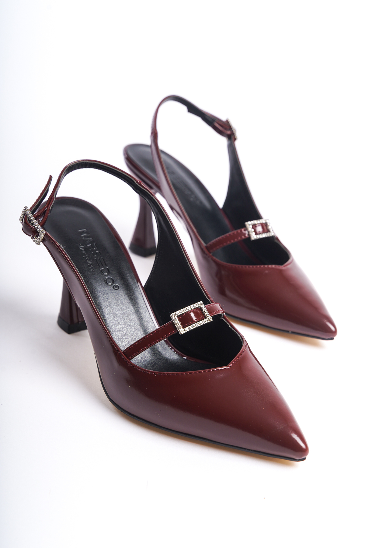 Pavlova Women's Slim Heel Pointed Toe Buckle Open Back Stiletto Shoes