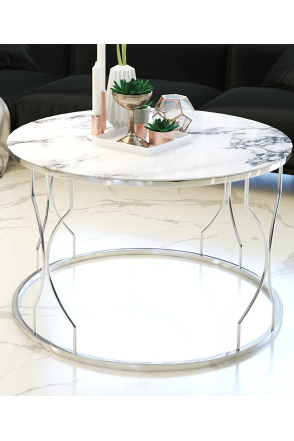 ORTA SEHPA BEYAZ MERMER KIRILMAZ TEMPERLİ CAM GÜMÜŞ METAL AYAK ORTA SEHPA sedaş-lıvıng-unıts-sehpa