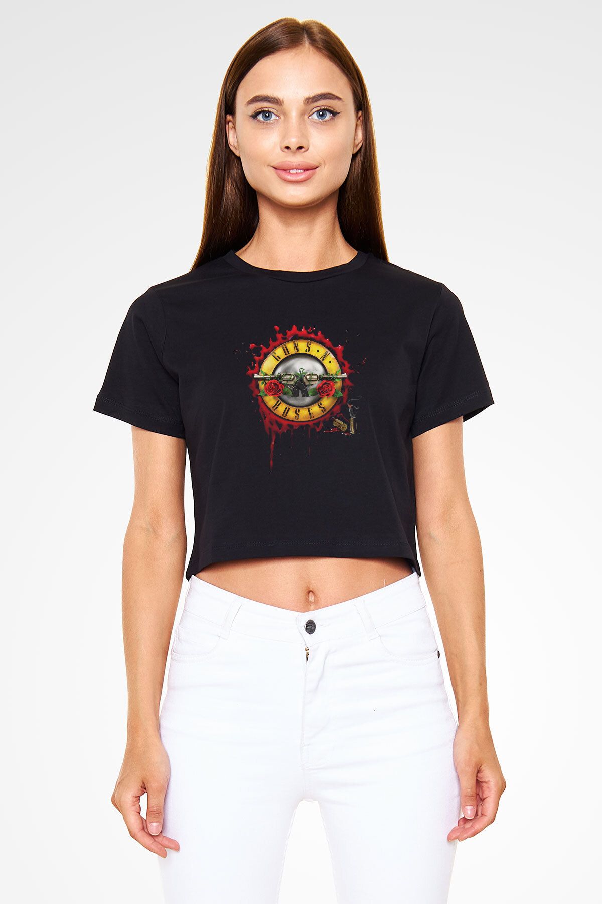tf tişörtfabrikası Tricou Negru Crop Top Guns N' Roses Femeie - M