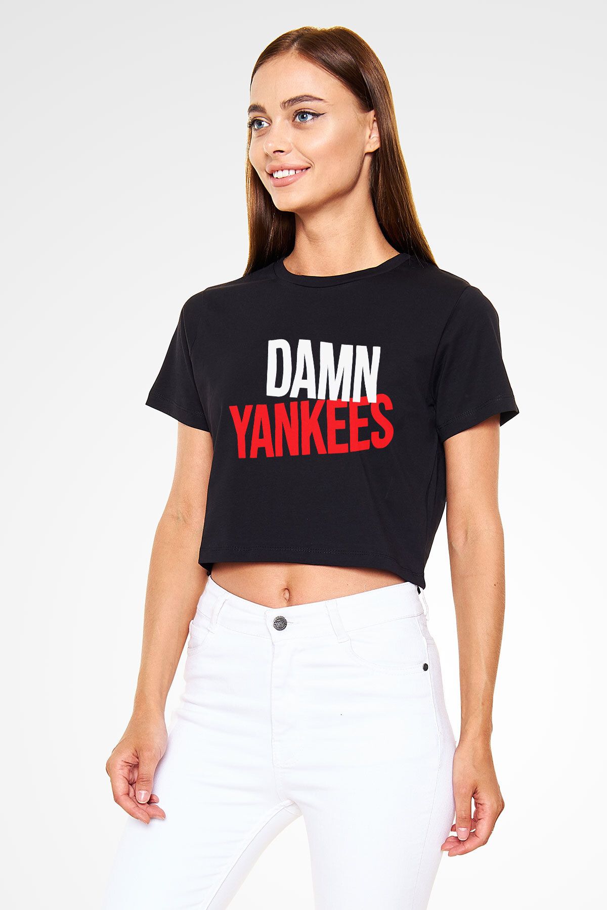tf tişörtfabrikası-Damn Yankees Black Crop Top T-Shirt 2