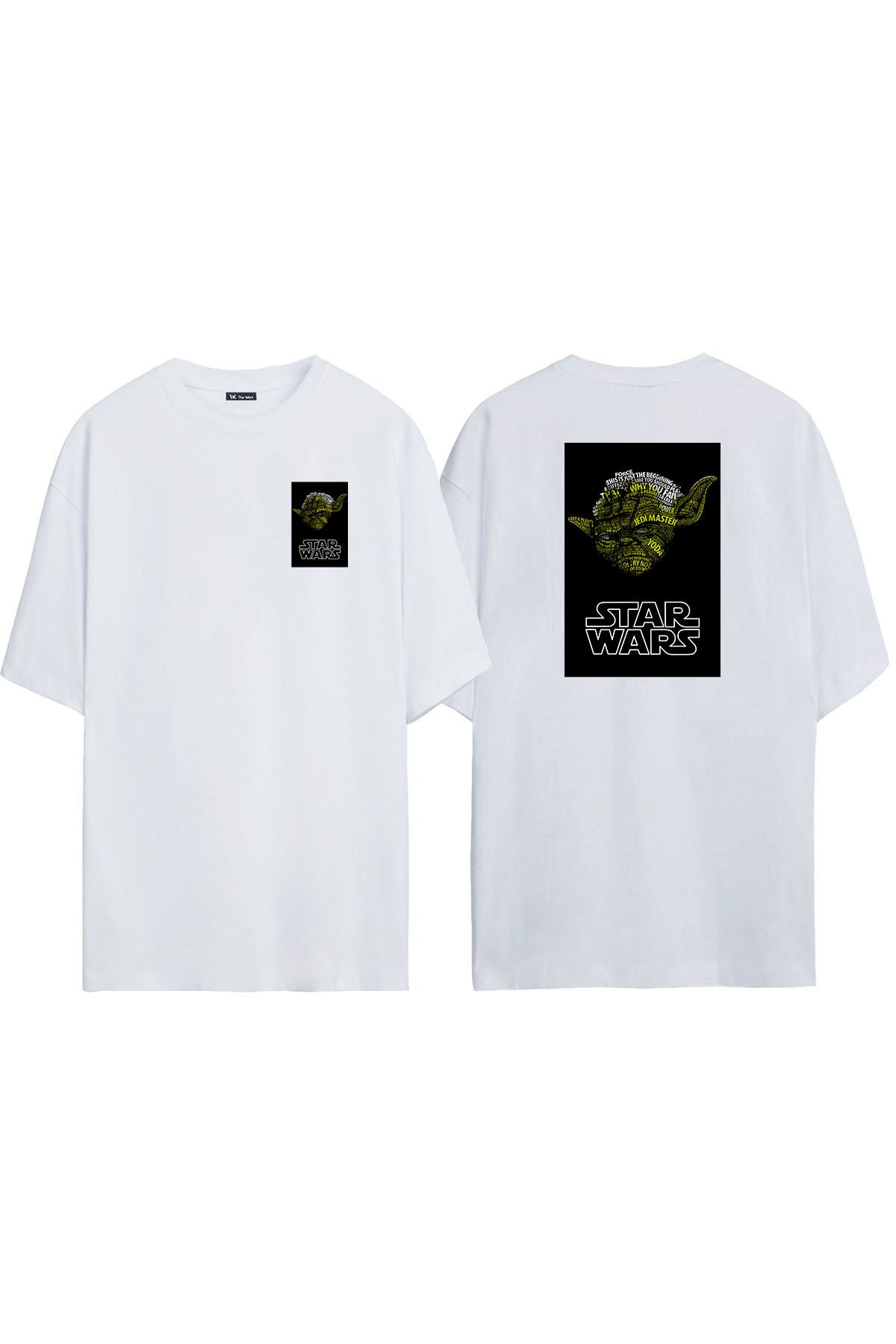 THEWERT Tricou Alb Oversize, Unisex, Star Wars, Yoda Jodi Master, Cu Imprimeu Față În Spate Unisex - S