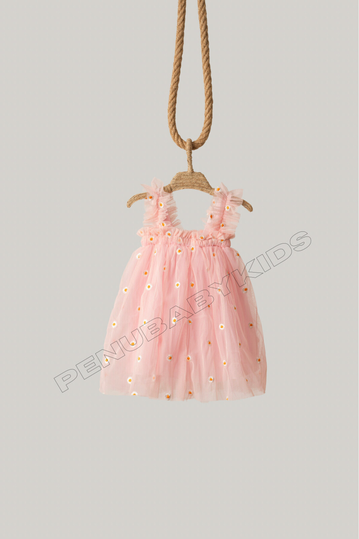 penu baby kids Pembe Renkli Nakış Papatya Işlemeli Askılı Kız Bebek & Kız Çocuk Elbise - Elisa fotoğrafı 7 (önizleme)