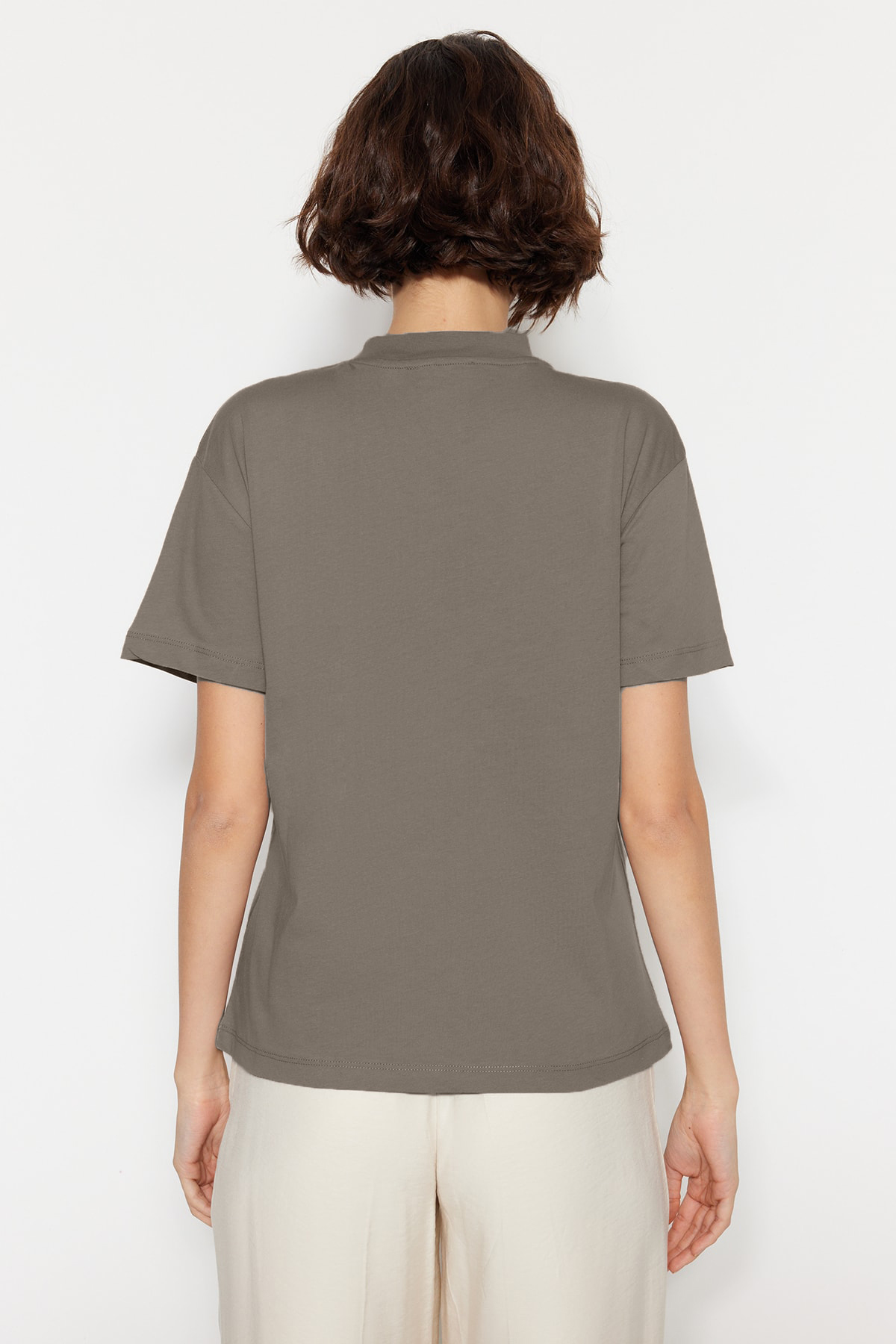 Trendyol Mint 100% Cotone Suprem Bike Collar Crop Maglia t-Shirt, Menta, XL Donna