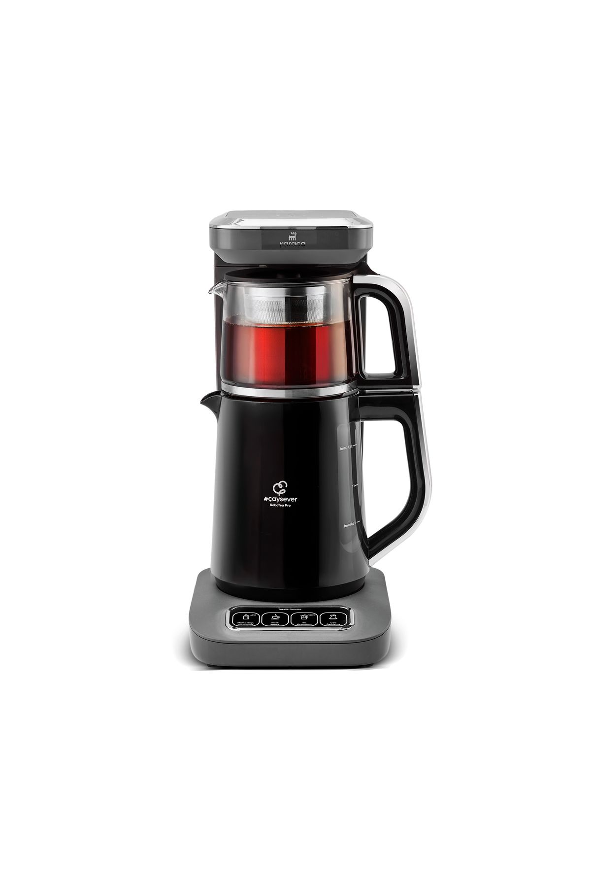 Karaca Çaysever Robotea Pro 4-in-1 sprechender Tee und Filterkaffeeautomat 2500W Space Gray, Teeaufb