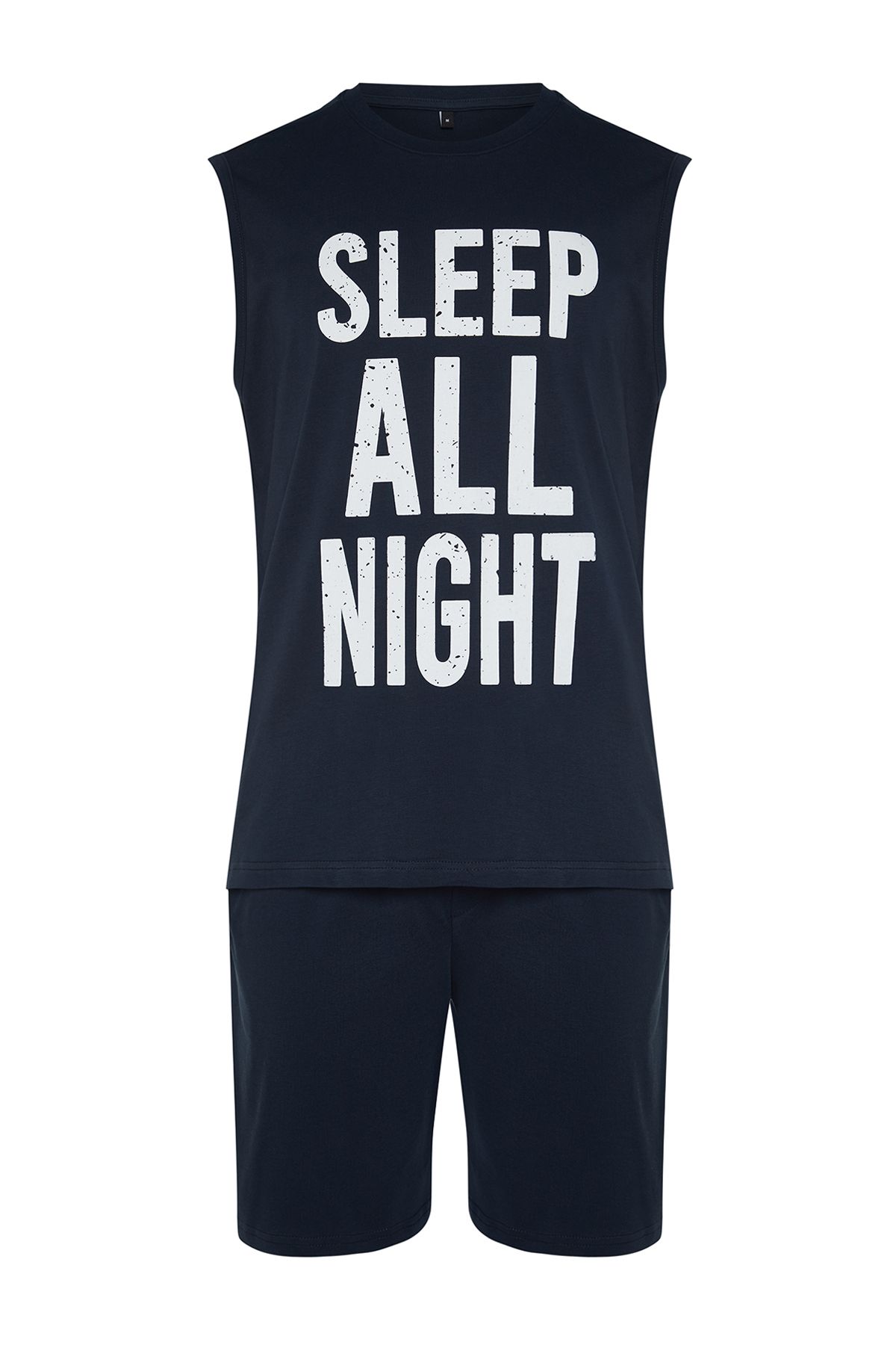 Trendyol Collection-Námořnická modř Slogan tištěný Regular Fit Pletené šortky Sada pyžama TMNSS24PT00020 7