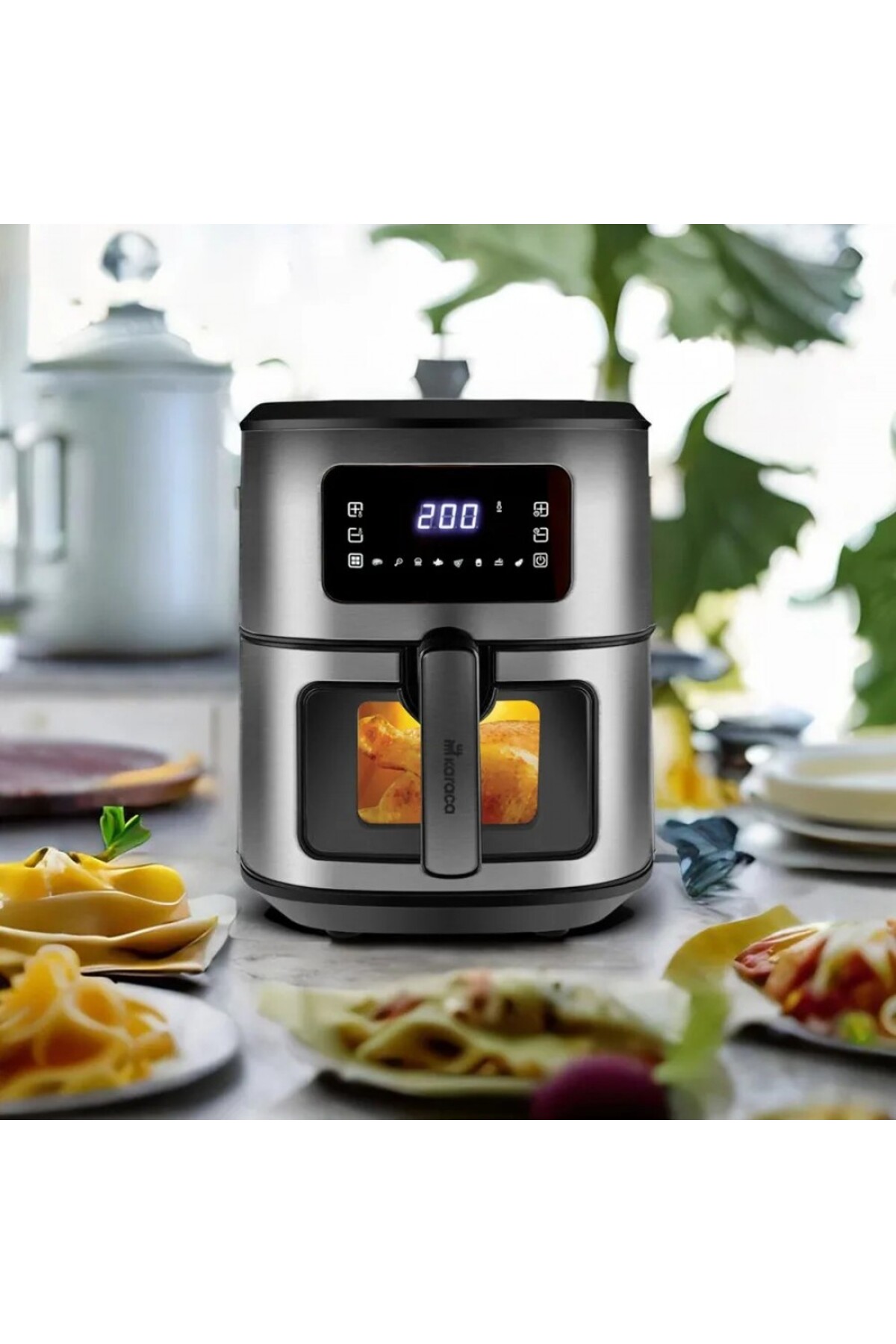 Karaca Multifry Inox Xxl 7 Liter Airfryer Mit Digitalem Glasfenster, Heißluftfritteuse