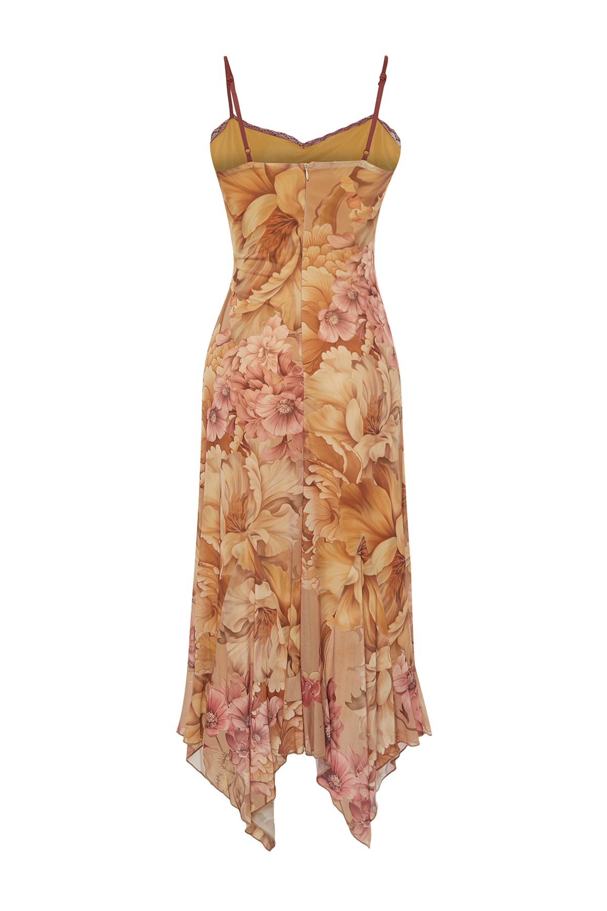 Trendyolmilla  Çok Renkli A-Kesim Çiçek Desenli Fırfırlı Örme Tül Elbise TPRSS24EL00133 - Görsel 8