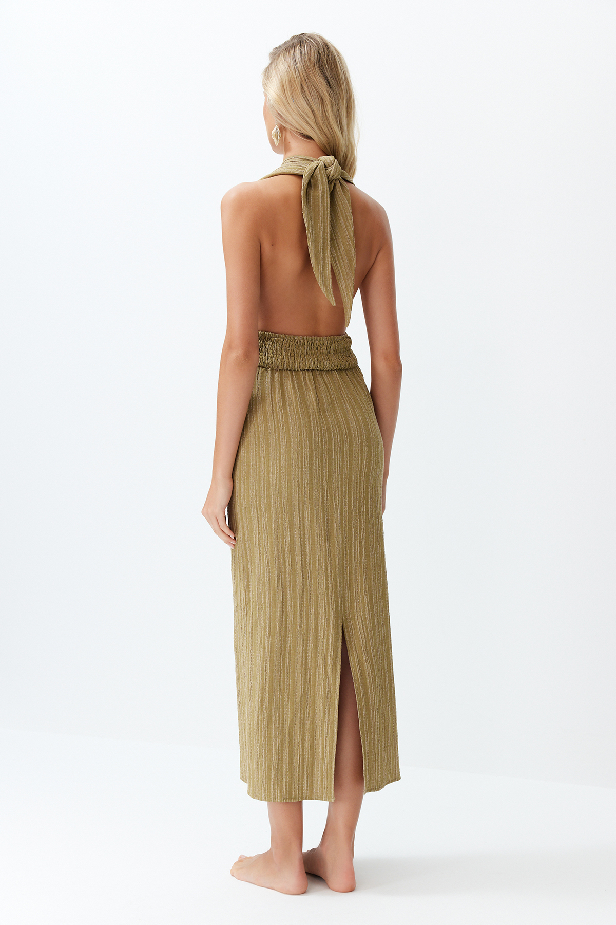 Trendyolmilla  Haki Dokuma Sırt Dekolteli Maxi Plaj Elbise TBESS24EL00096 - Görsel 6