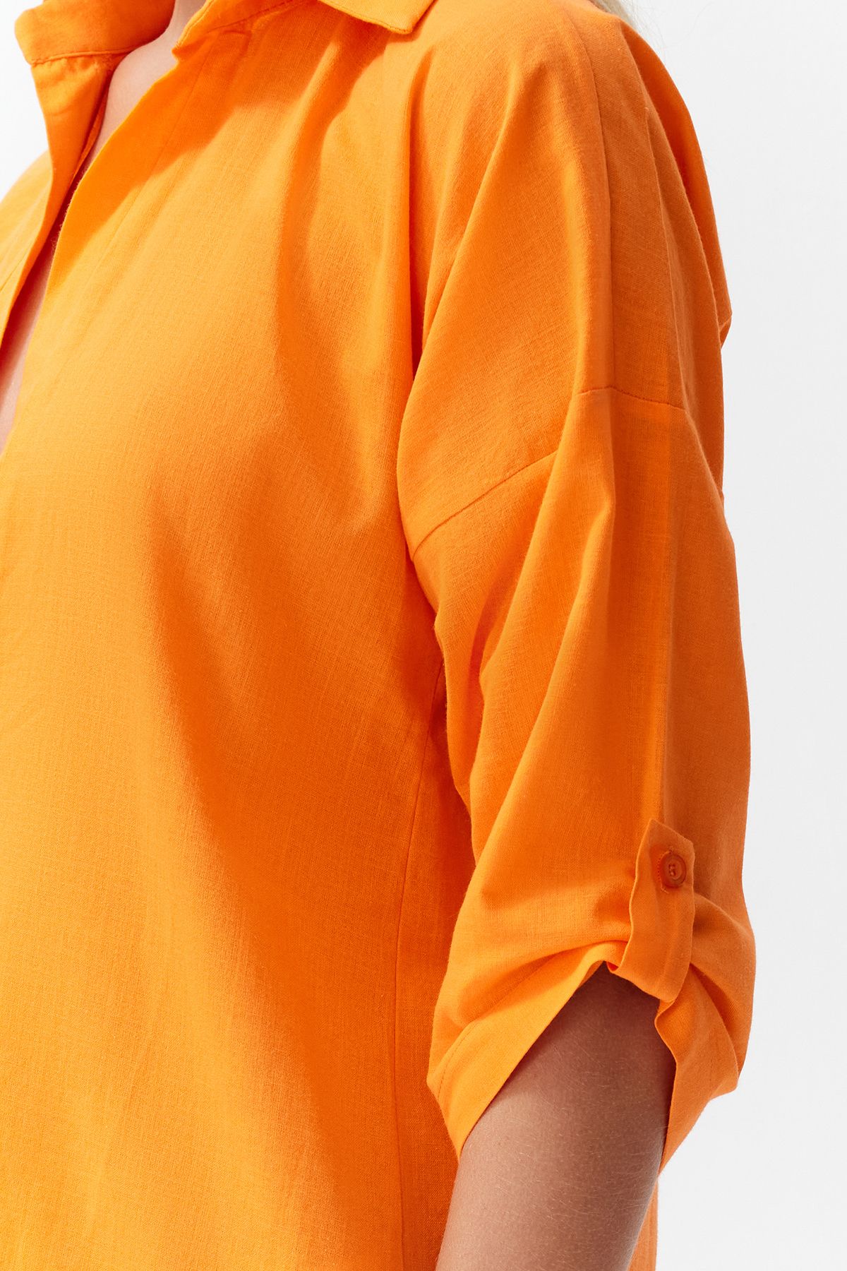 Trendyol Collection-Πορτοκαλί υφαντό βαμβακερό μίνι φόρεμα παραλίας TBESS21EL3979 4