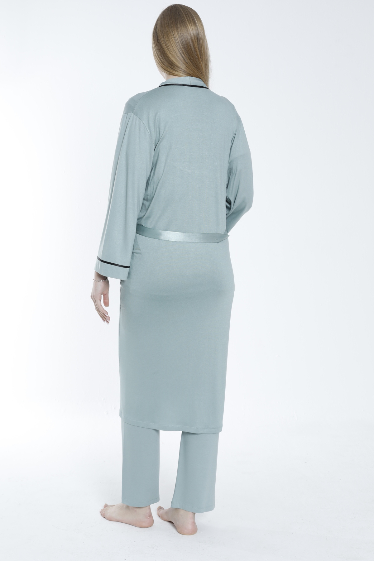 Miss Dünya Lissa Sabahlıklı Şerit Detaylı Hamile ve Lohusa Pijama Takımı fotoğrafı 2 (önizleme)