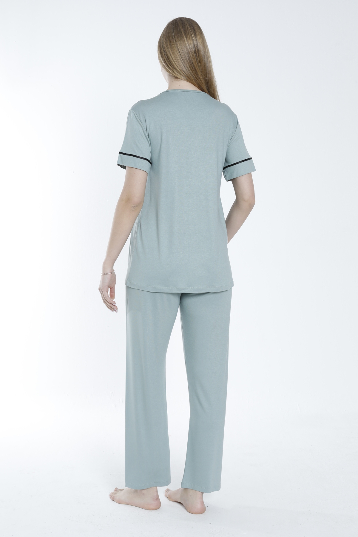 Miss Dünya Lissa Sabahlıklı Şerit Detaylı Hamile ve Lohusa Pijama Takımı fotoğrafı 6 (önizleme)