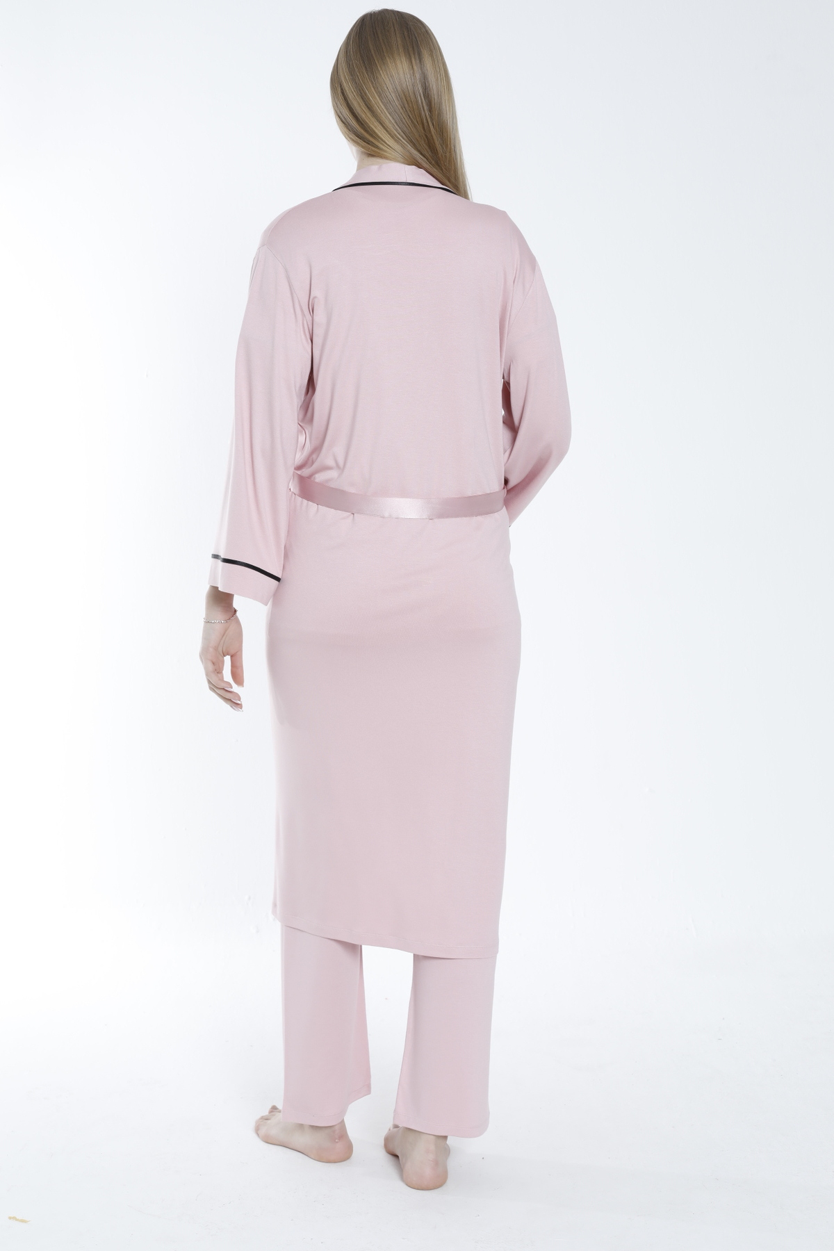 Miss Dünya Lissa Sabahlıklı Şerit Detaylı Hamile ve Lohusa Pijama Takımı fotoğrafı 2 (önizleme)