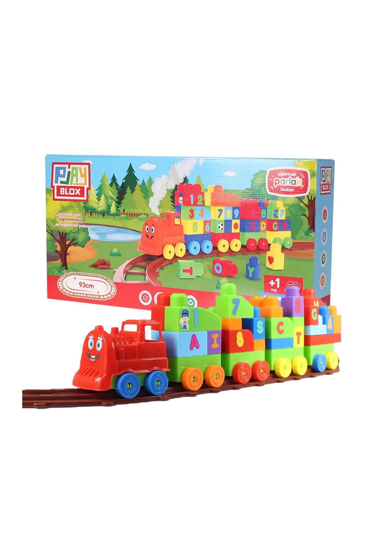 TWOX-Play Blox Toy Train Set 77 Pieces Numbers and Alphabet Train Bright Colors Mega Block Set 3