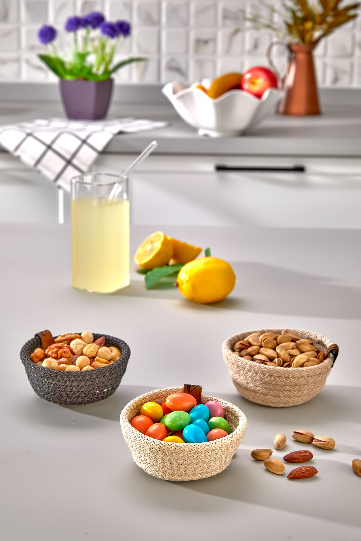 MS Glassware-Keyfim 3-Piece Snack Bowl Wicker Organizer 1