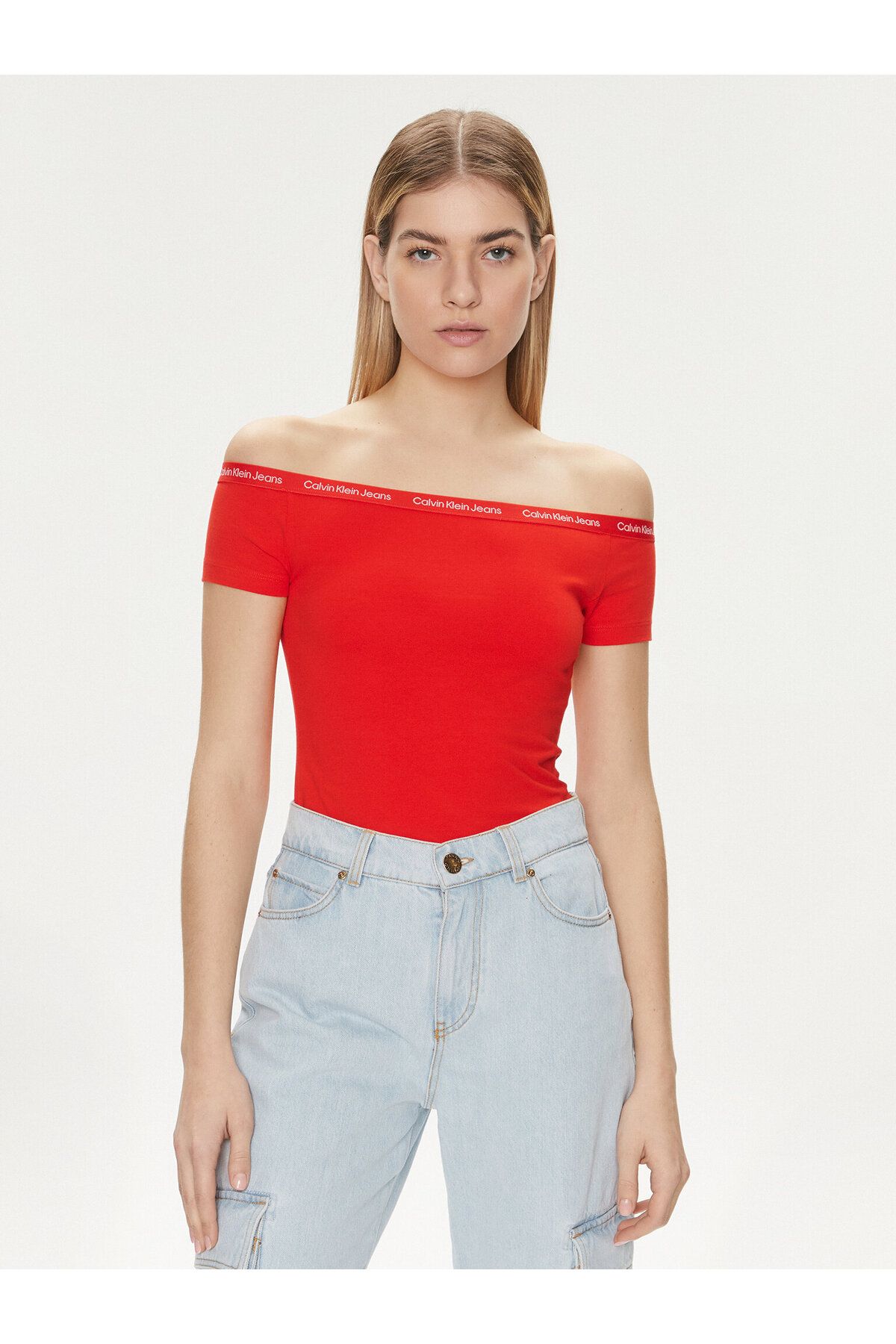 Calvin Klein Women s Cotton Short Sleeve Round Neck Red T Shirt J20J223098 XA7 Trendyol