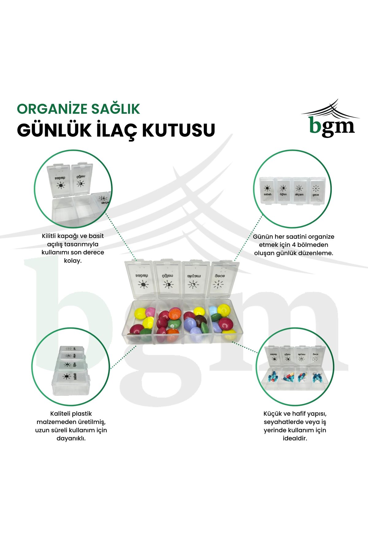 bgm-Daily 4 Compartment Medicine Box - Medicine Organizer 4