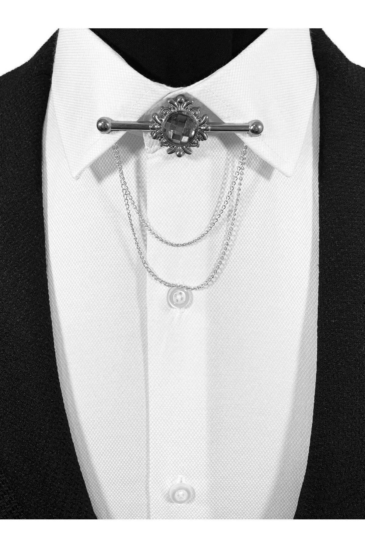  سنجاق یقه قاب‌دار نقره‌ای خاکستری با سنگ‌های خاکستری، مناسب برای هر پیراهنی