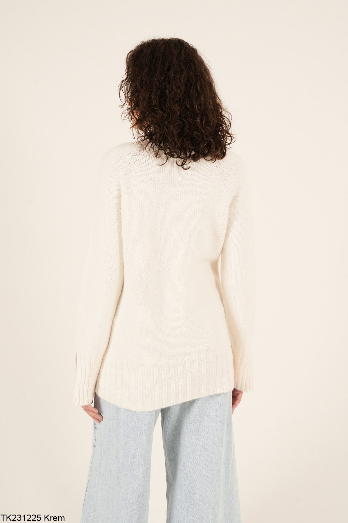 Laluvia-Krémes Sleeve Slit pulóver 3
