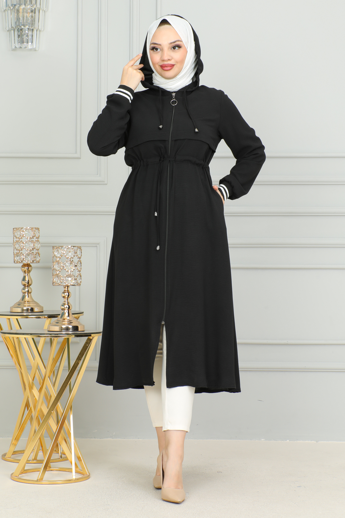 MARFİM KADIN KAPİŞONLU KOL RİBANALI AEROBİN TESETTÜR KAP