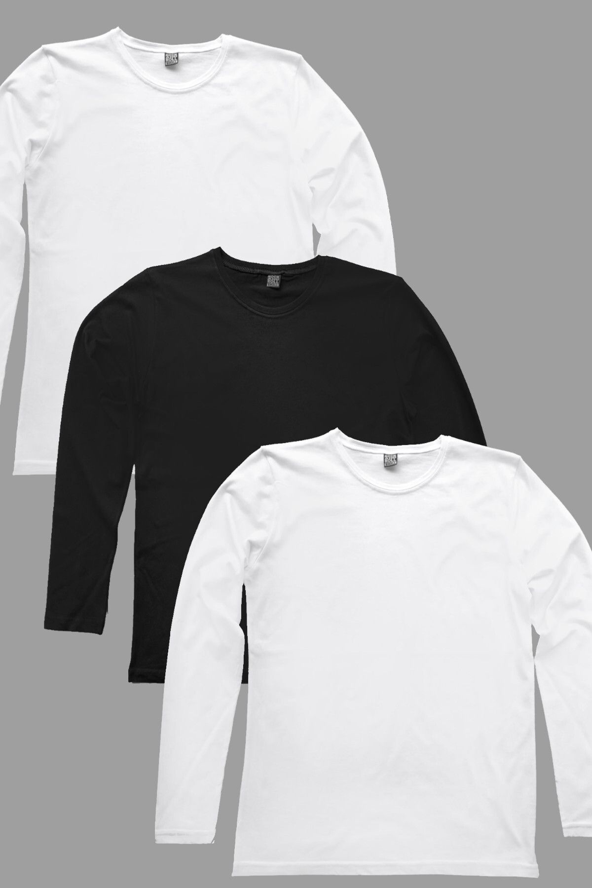 ROCKANDROLL 2 Tricouri Albe, 1 Negru, Cu Mânecă Lungă, Cu Gât Crew, Pentru Bărbați, Din Bumbac Pieptănat Pachet De 3 Eco Pack Masculin - XL