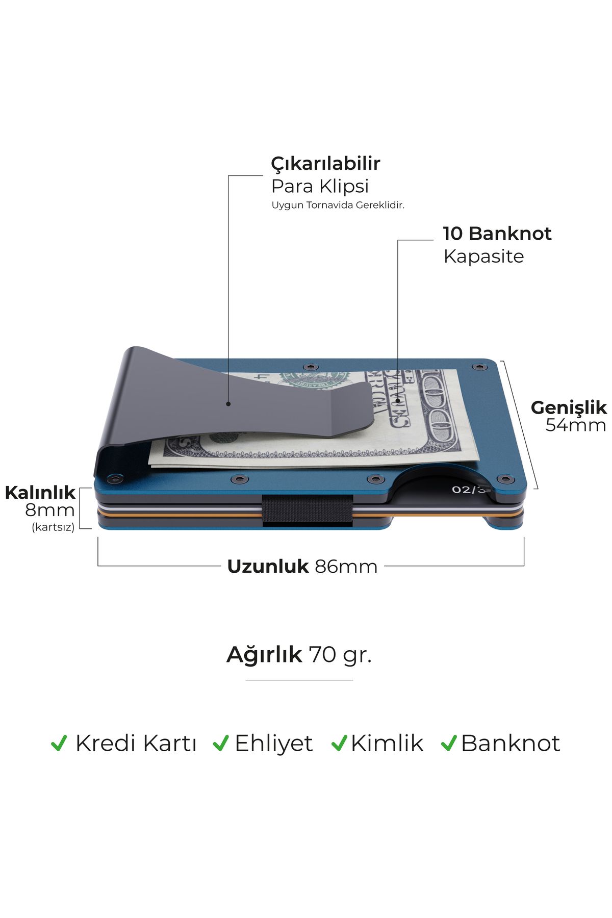 کارت دار مردانه CARDX کلیپ های BURANO کیف پول مینیمالیستی نسل جدید و کاردفریس فلزی محافظت RFID آبی Louise Motto