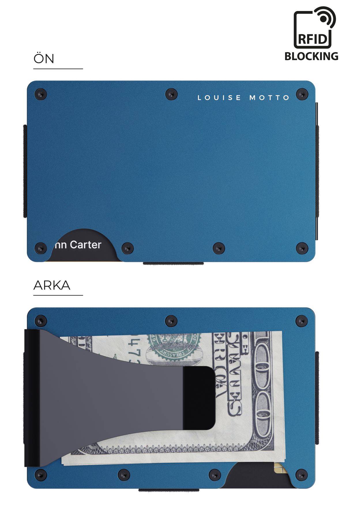 کارت دار مردانه CARDX کلیپ های BURANO کیف پول مینیمالیستی نسل جدید و کاردفریس فلزی محافظت RFID آبی Louise Motto