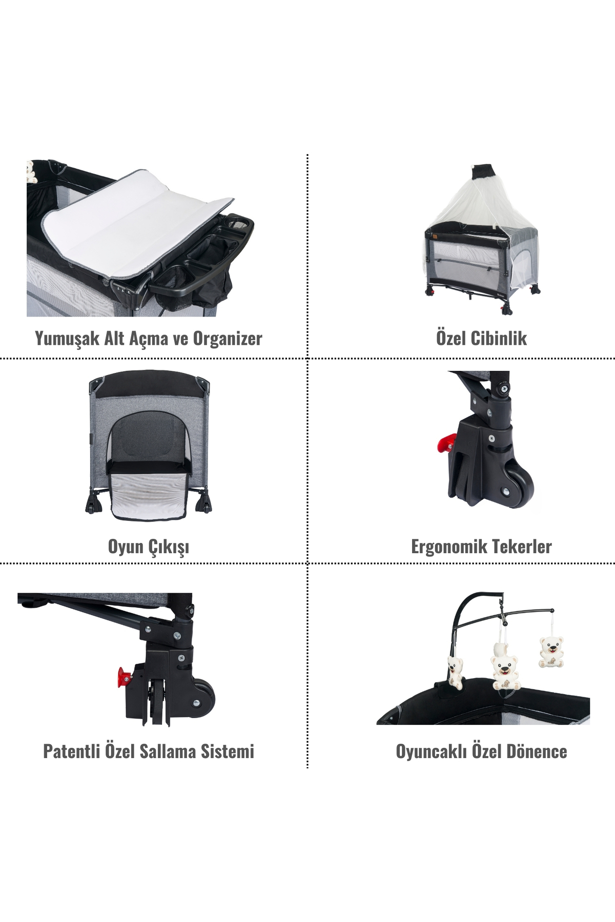 Mamma Maximum Anne Yanı Organizerli Dönenceli Cibinlikli Park Yatak Beşik 70 x 110 cm. fotoğrafı 5 (önizleme)