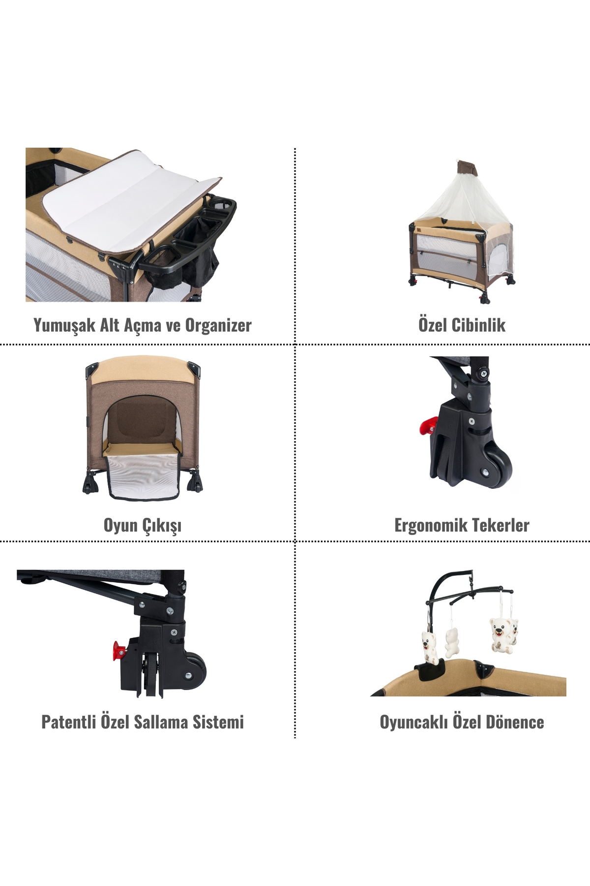 Mamma Maximum Anne Yanı Organizerli Dönenceli Cibinlikli Park Yatak Beşik 70 x 110 cm. fotoğrafı 5 (önizleme)