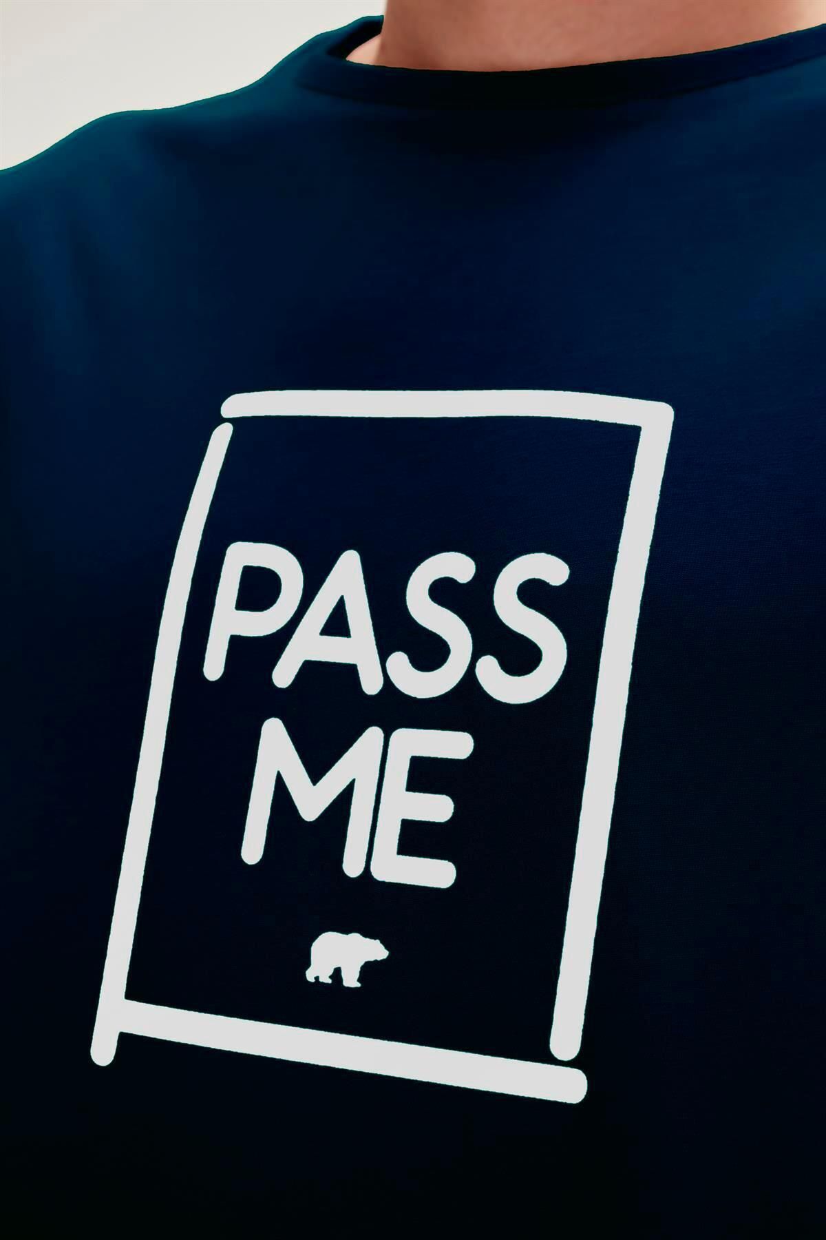 Bad Bear-تي شيرت رجالي مطبوع باللون الأزرق الداكن من Pass Me 2