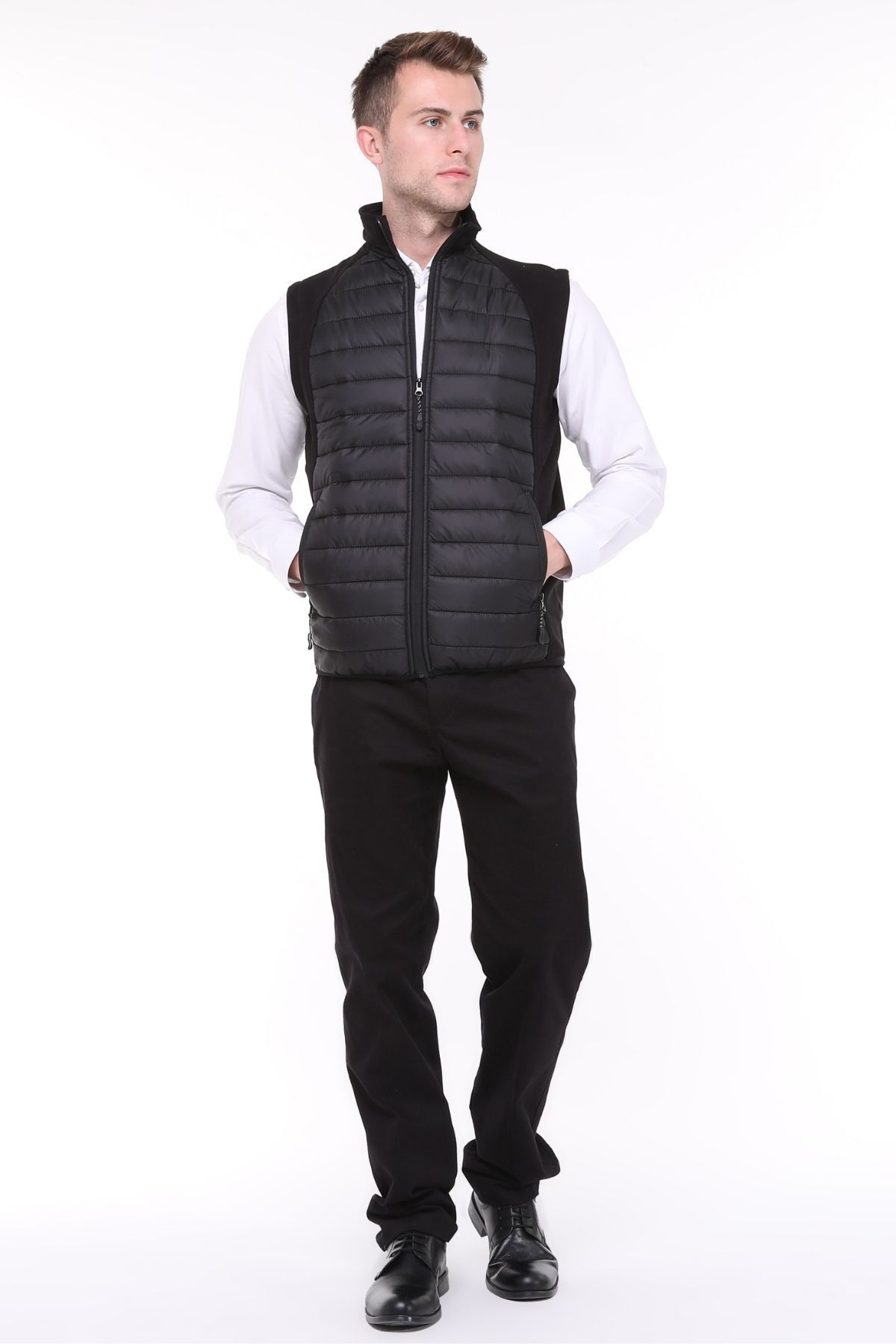 Uniprom-Men's Puffer Vest Water and Windproof Rail Pattern Black 5