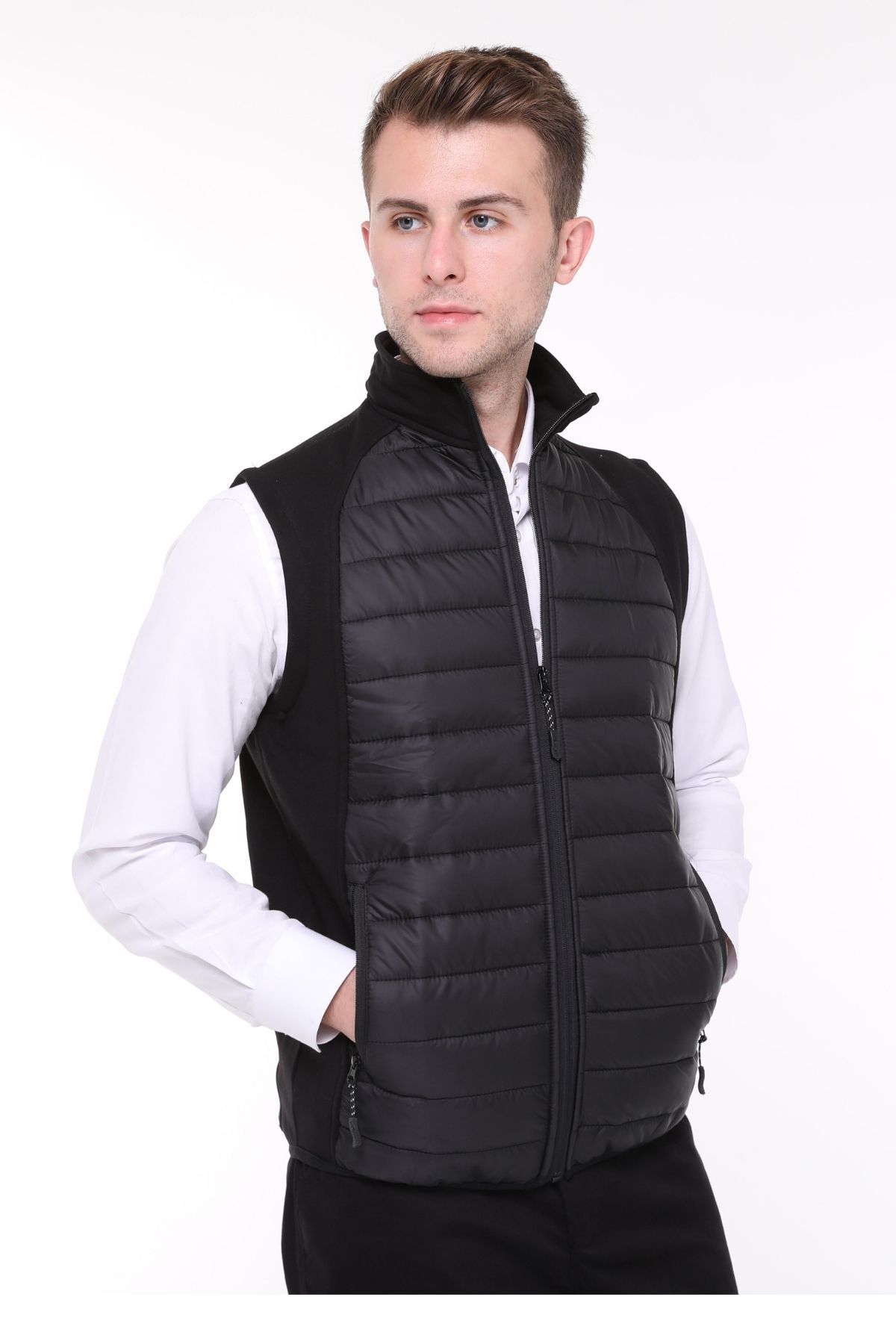 Uniprom-Men's Puffer Vest Water and Windproof Rail Pattern Black 4