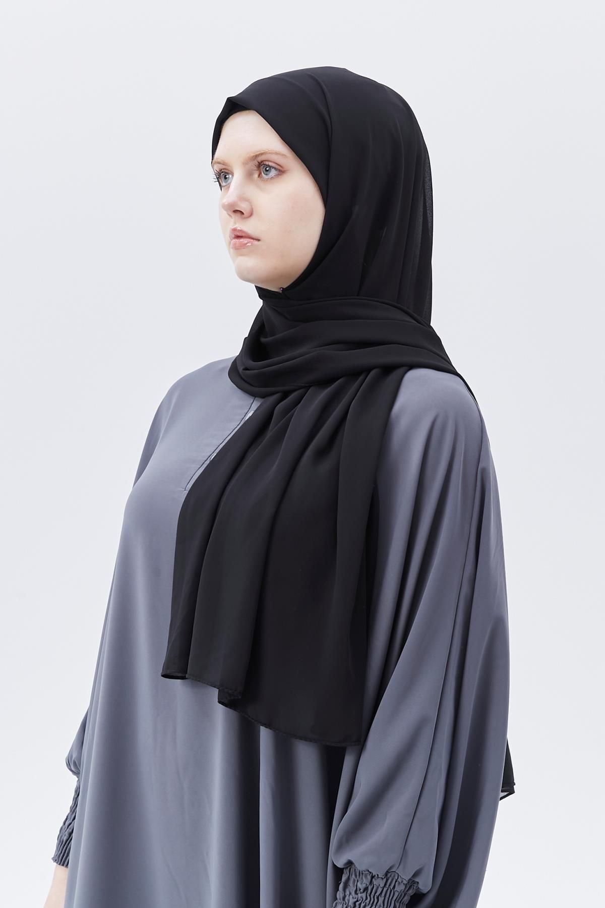 Altobeh-Plain Chiffon Shawl Black 2