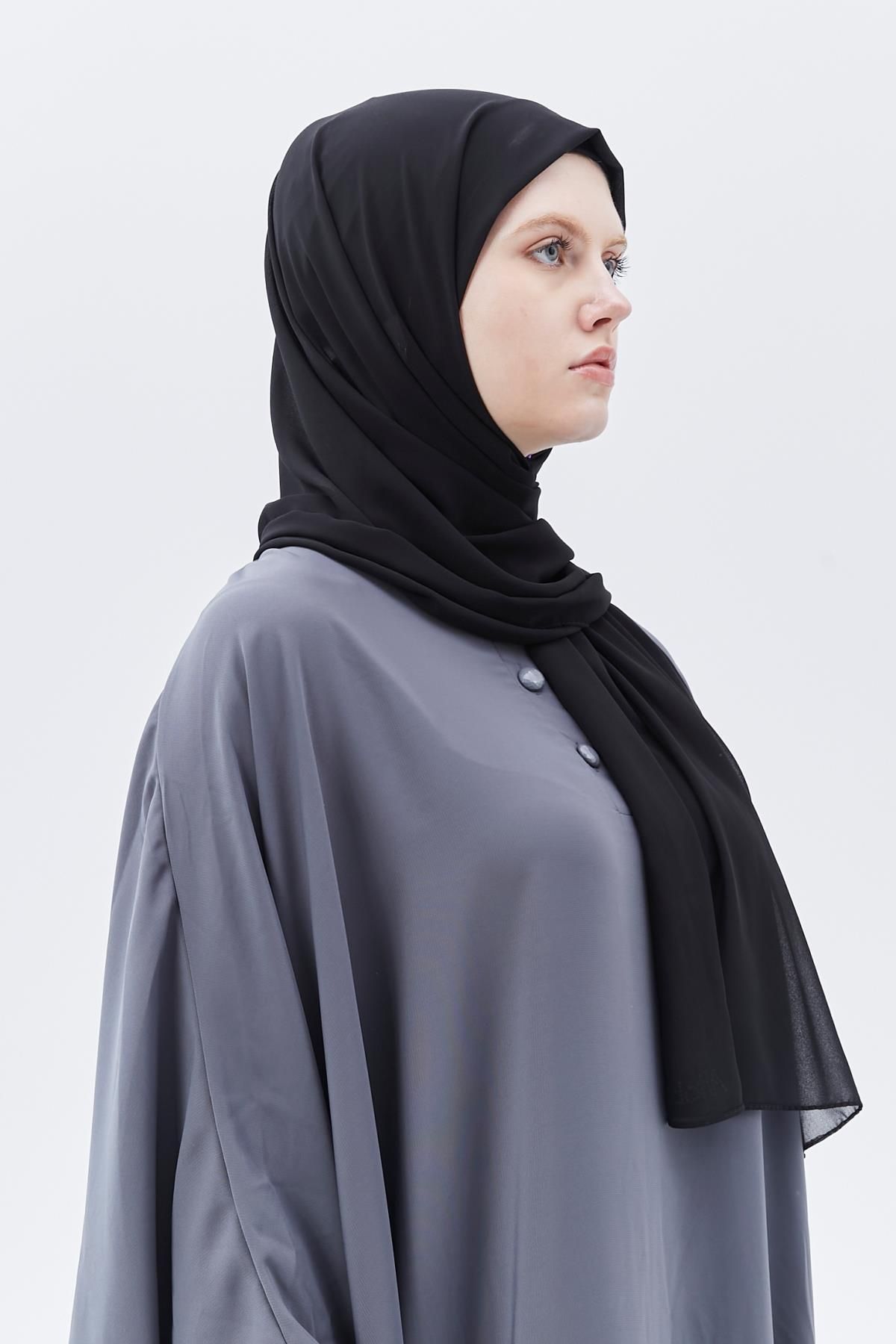 Altobeh-Plain Chiffon Shawl Black 3
