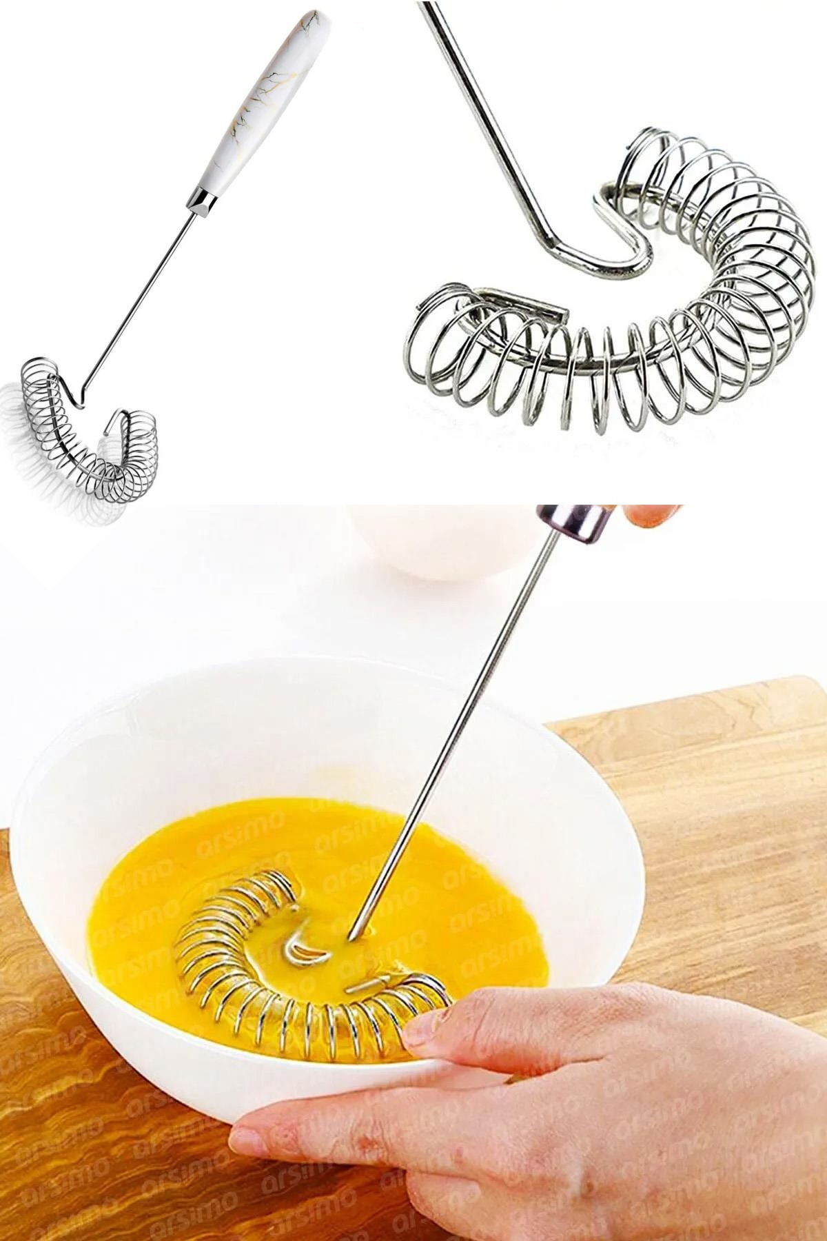 WAPPA Mermer Saplı Desenli Yaylı Yumurta Çırpıcı Mikser Krem Sos Karıştırıcı Mermer Saplı