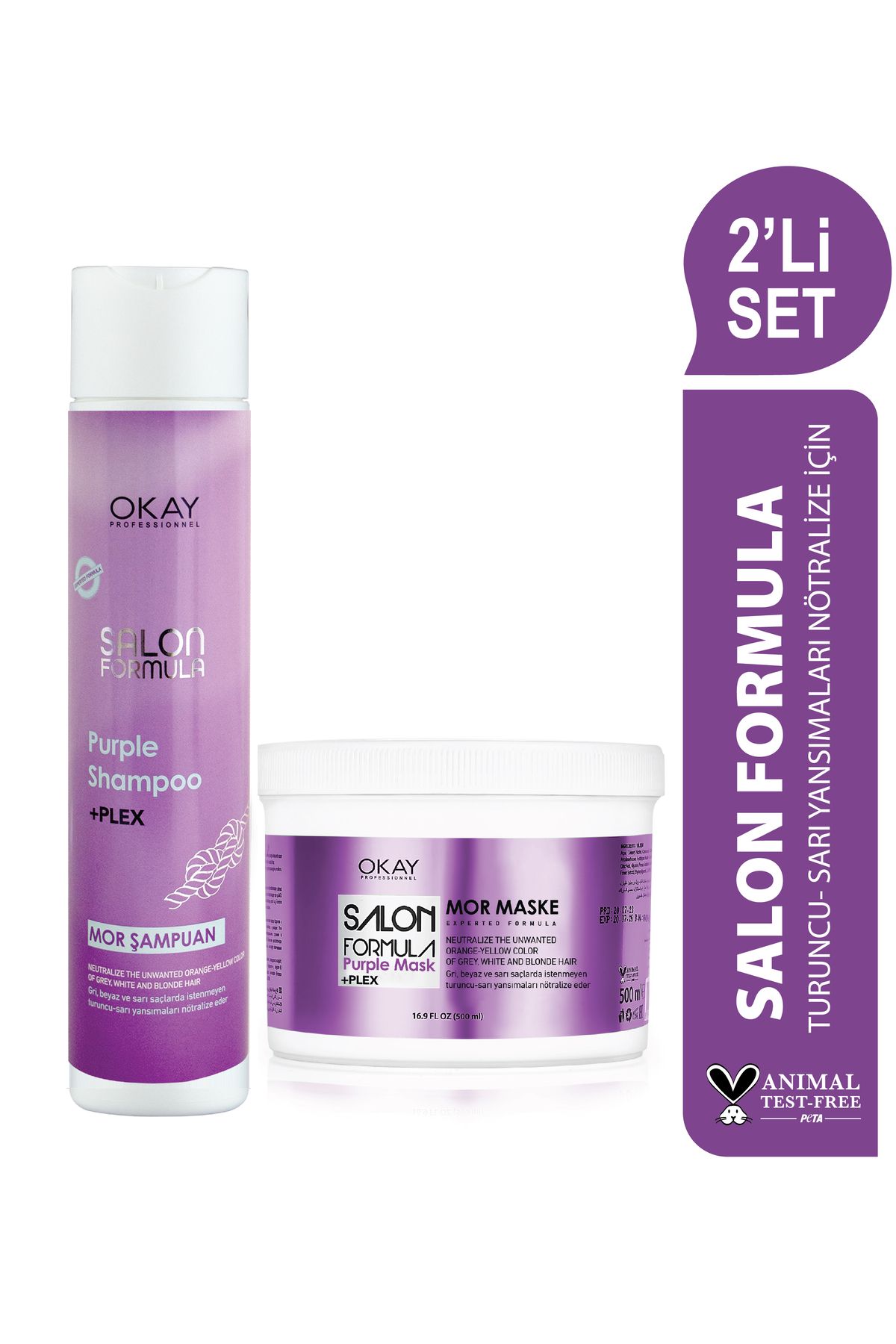 OKAYPROFESSIONNEL SALON FORMULA НАБОР ИЗ 2-х фиолетовых шампуней 300 мл + фиолетовой маски для волос 500 мл OTR142 SLNSET PURPLE