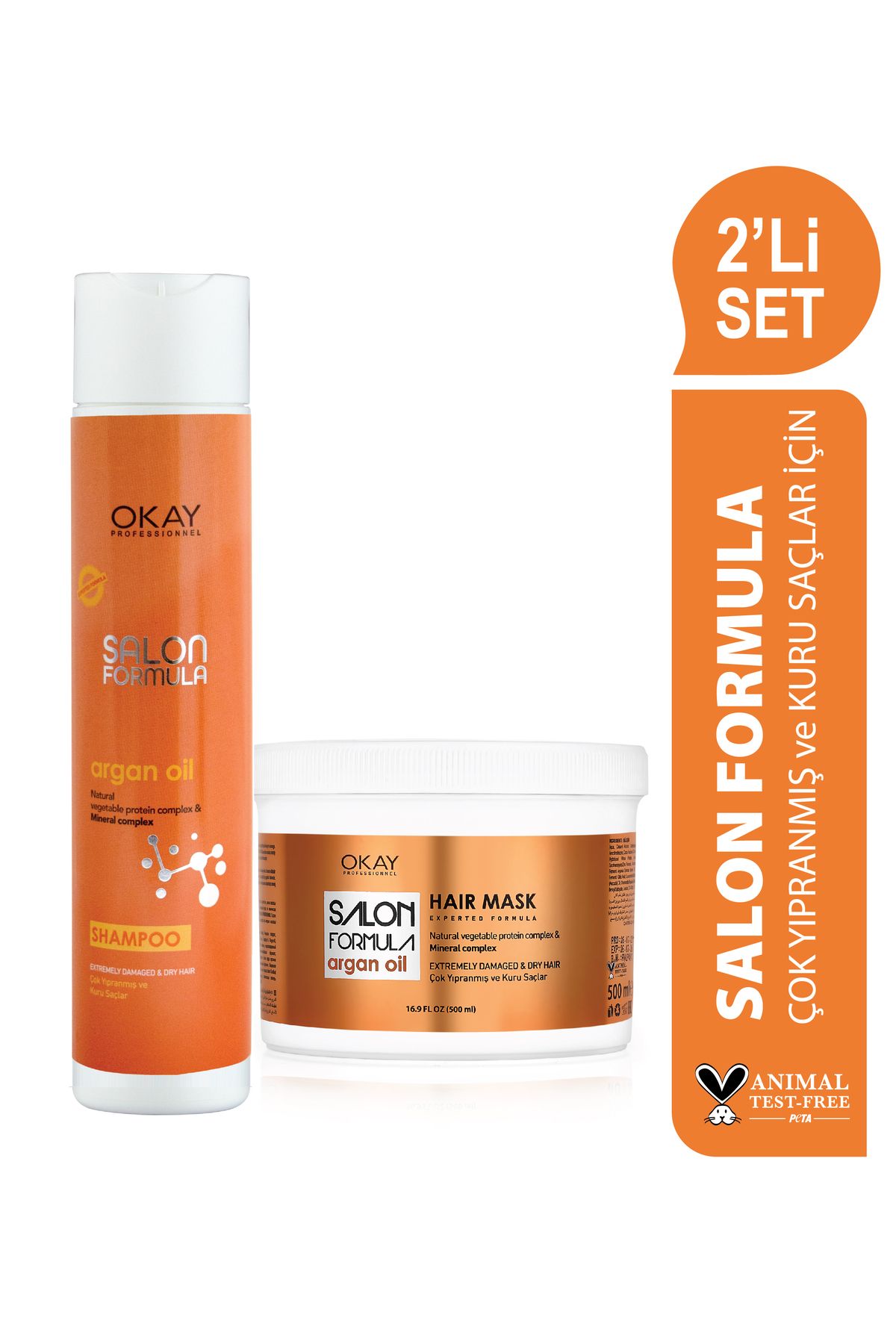 OKAYPROFESSIONNEL SALON FORMULA НАБОР ИЗ 2 шампуней с арганой 300 мл + маска для волос с арганой 500 мл OTR142 SLNSET ARGAN