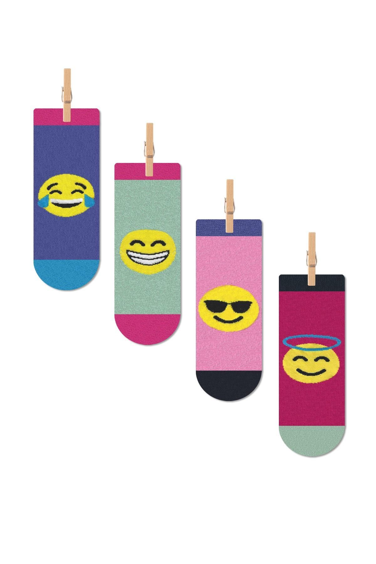 MUK COLLECTİON Emoji Desenlü 4 Mevsim Unisex Çorap Seti -4 Çift