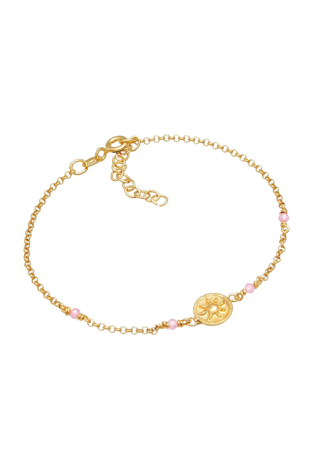ELLI-Armband Damen Münze Sonne Vintage Trend verstellbar mit Rosenquarz in 925 Sterling Silber vergoldet 2