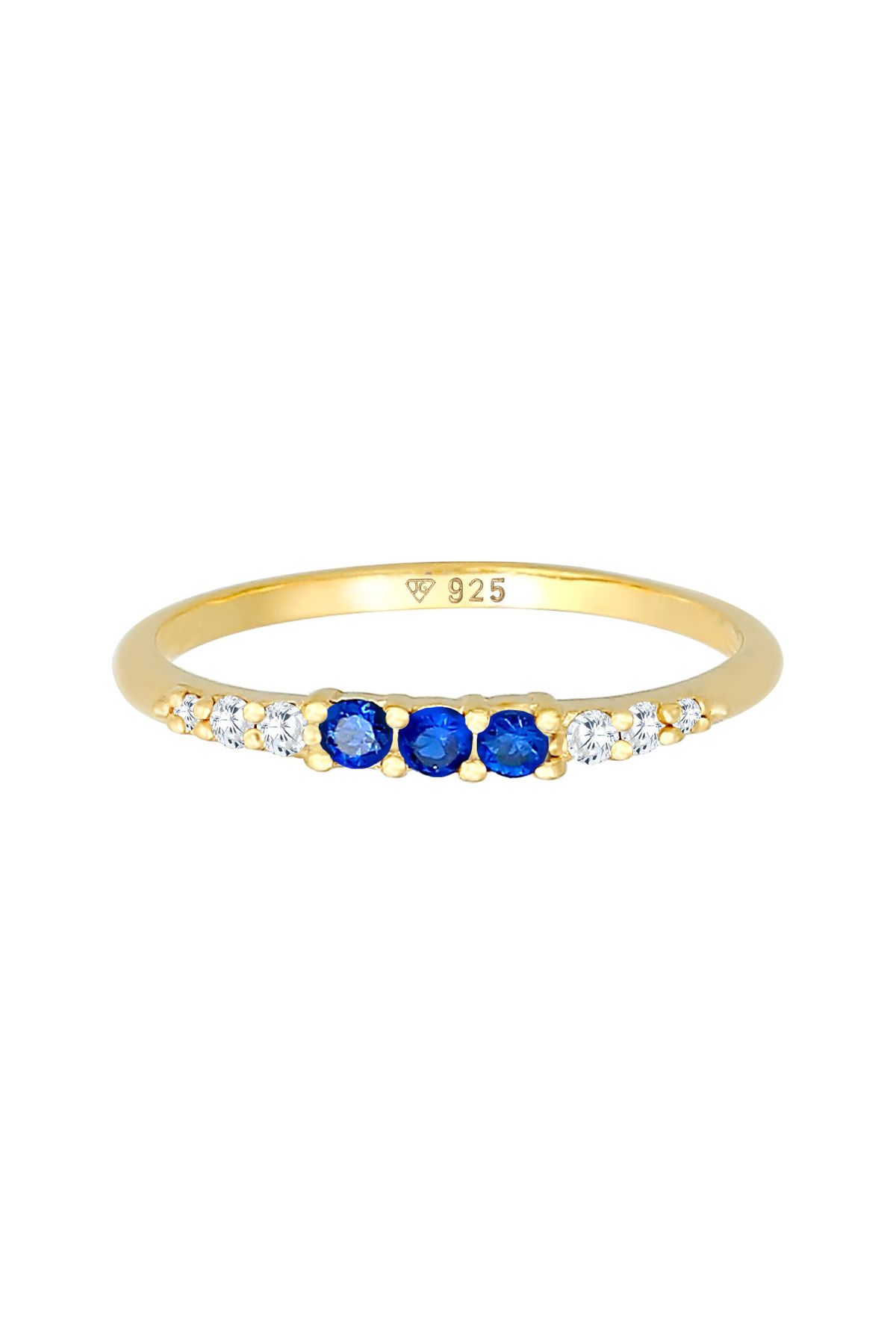 ELLI-Ring Damen-Bandring aus 925er-Sterlingsilber, exquisit mit kubischen Zirkoniumkristallen und synthetischem Saphir 2