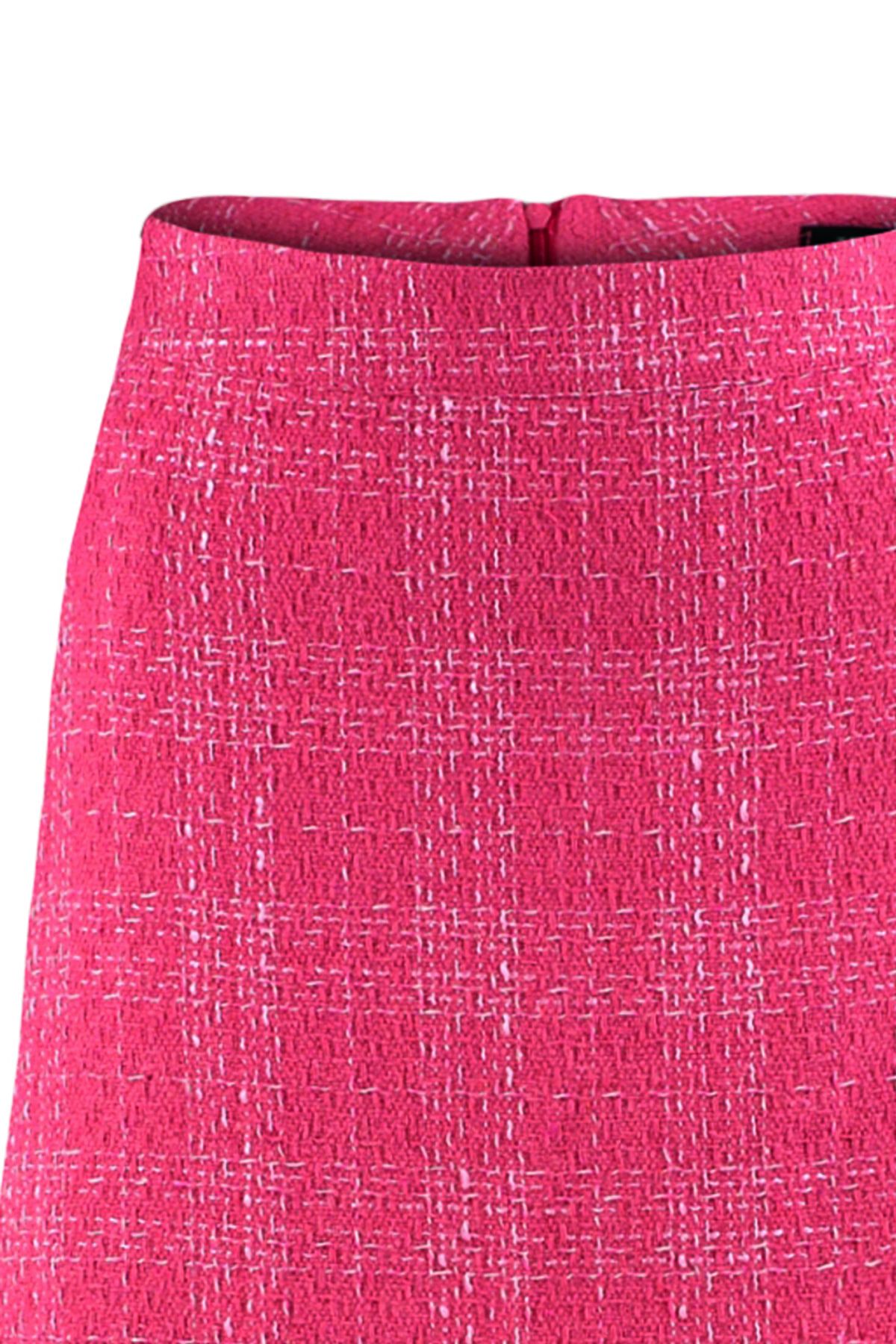 Trendyol Collection-Fustă roz din tweed mini cu tăietură dreaptă - țesătură creion, TWOAW23ET00105 7