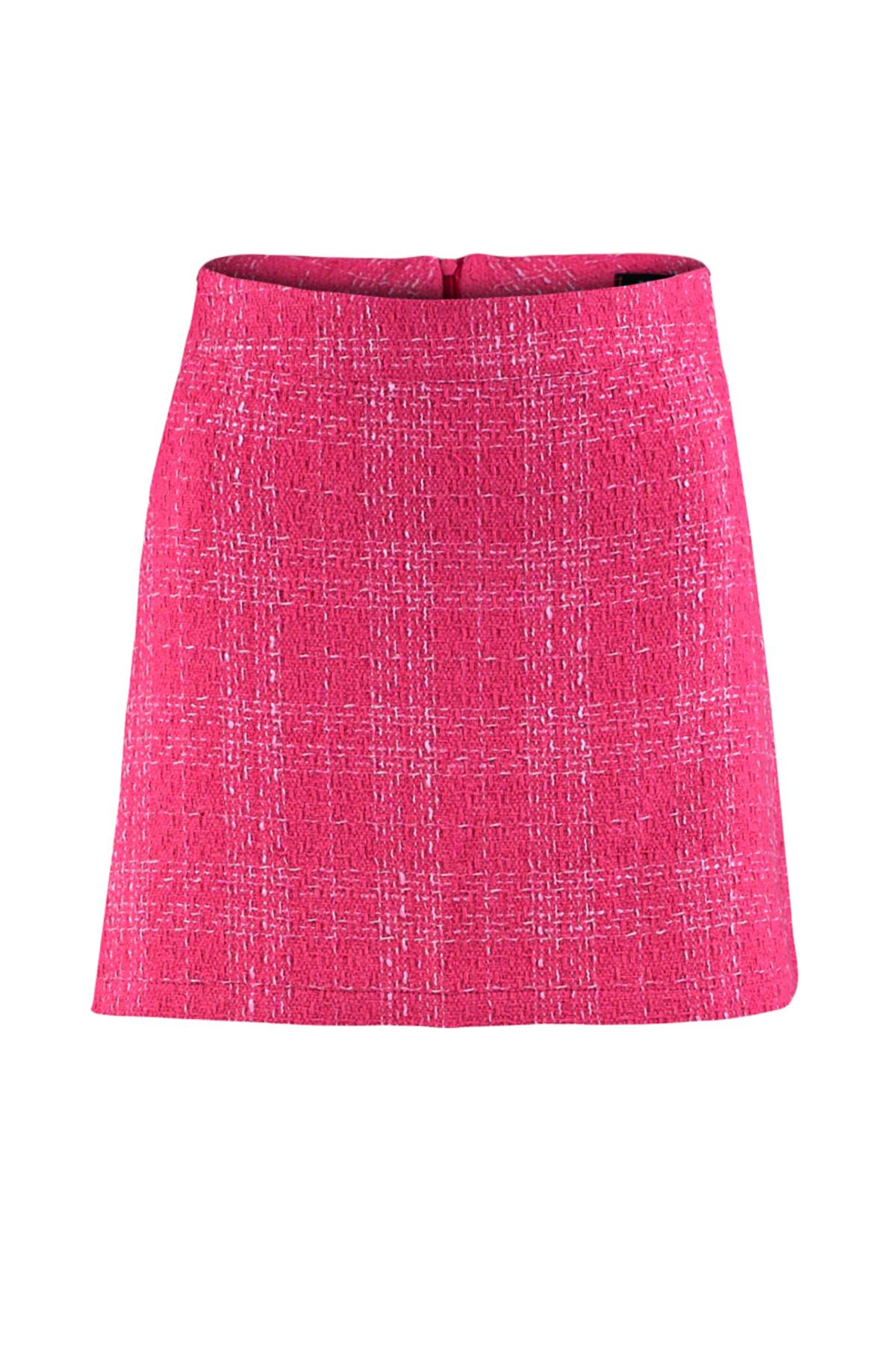 Trendyol Collection-Fustă roz din tweed mini cu tăietură dreaptă - țesătură creion, TWOAW23ET00105 6