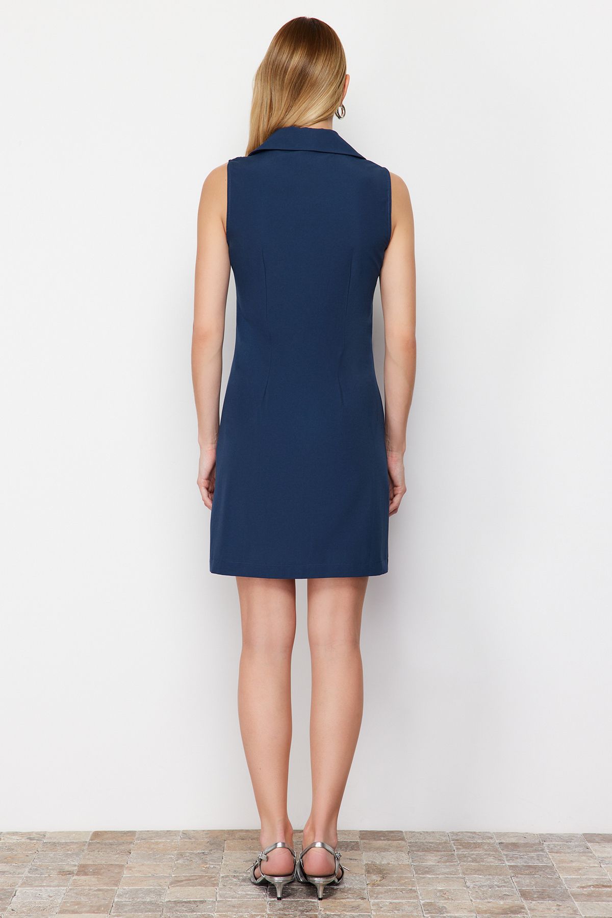 Trendyol Collection Navy Blue Woven Mini Shirt Dress TWOSS24EL00344 Trendyol